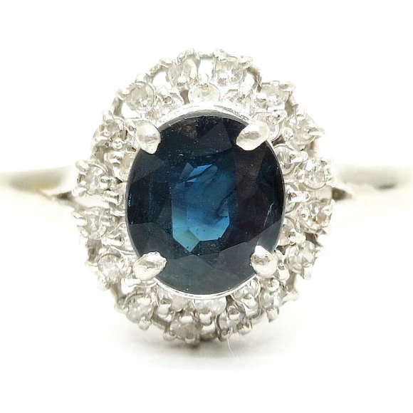 Genuine 1ct SAPPHIRE DIAMOND PLATINUM 900 White Gold Ring AUTHENTIC  US Sz 8.25 - Picture 1 of 9